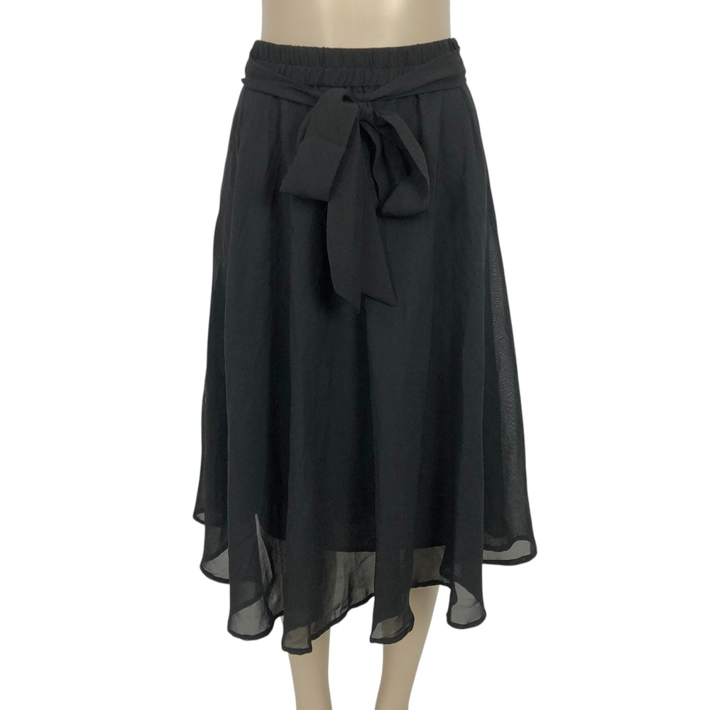 Mix Nouveau Black Chiffon Midi Skirt Bow Tie Sash Size L Formal Business Career